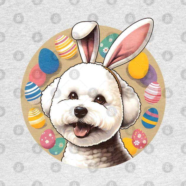 Bichon Frise in Bunny Ears Enjoying Easter Festivities by ArtRUs